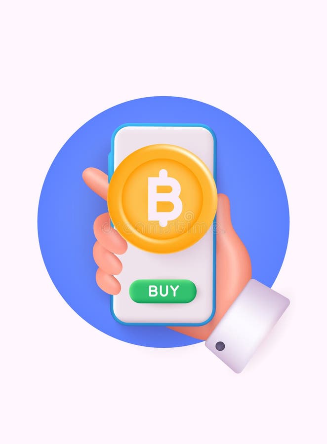 Cripto currency Bitcoin Crypto na Mobile Bitcoin. Moneta kryptograficzna z grafem 3D Web Vector Illustrations ilustracji