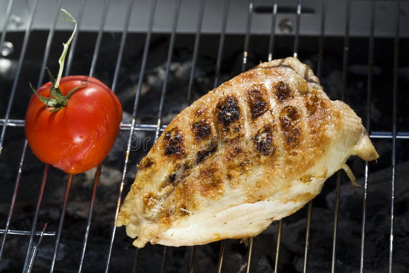 Crisp chicken and grilled tomato