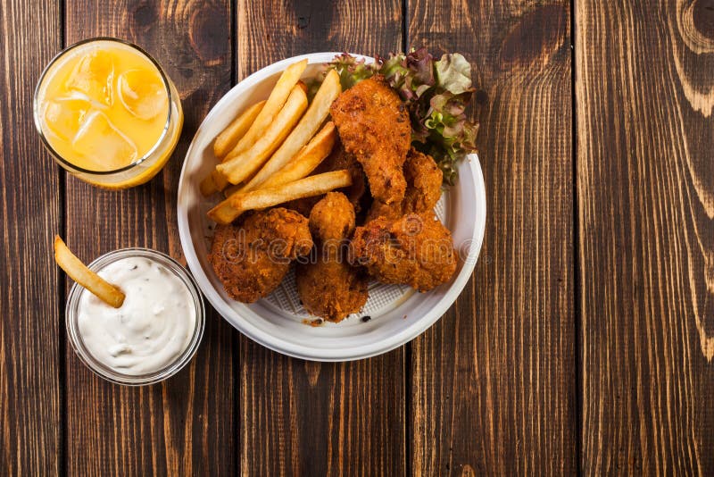 Crisp Crunchy Chicken Wings with Chips Stock Image Image of dinner