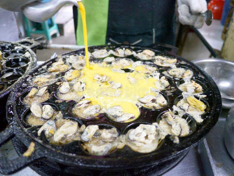 Crisp Fried Oyster Pancake in Hot Plate Stock Image Image of food