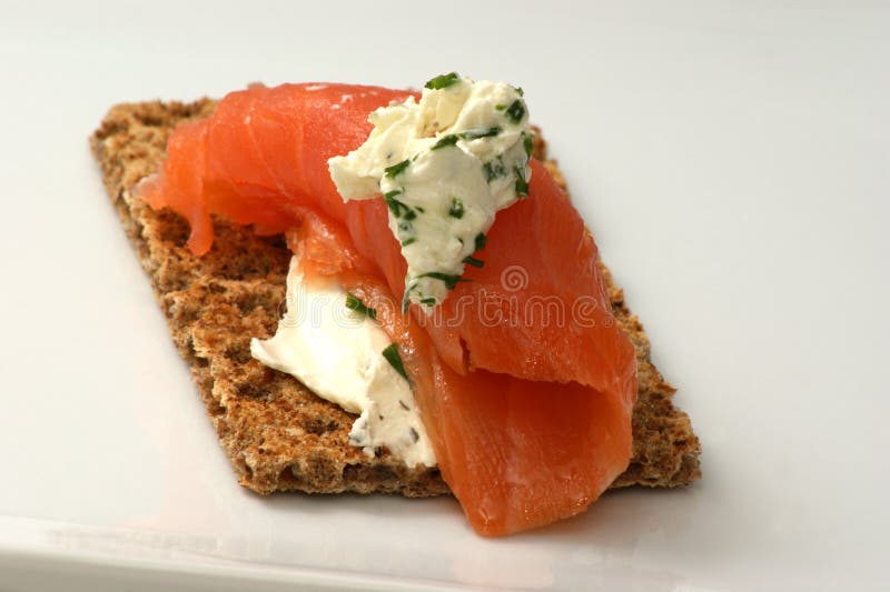 Crispbread with Cottage Cheese and Salmon Stock Image Image of