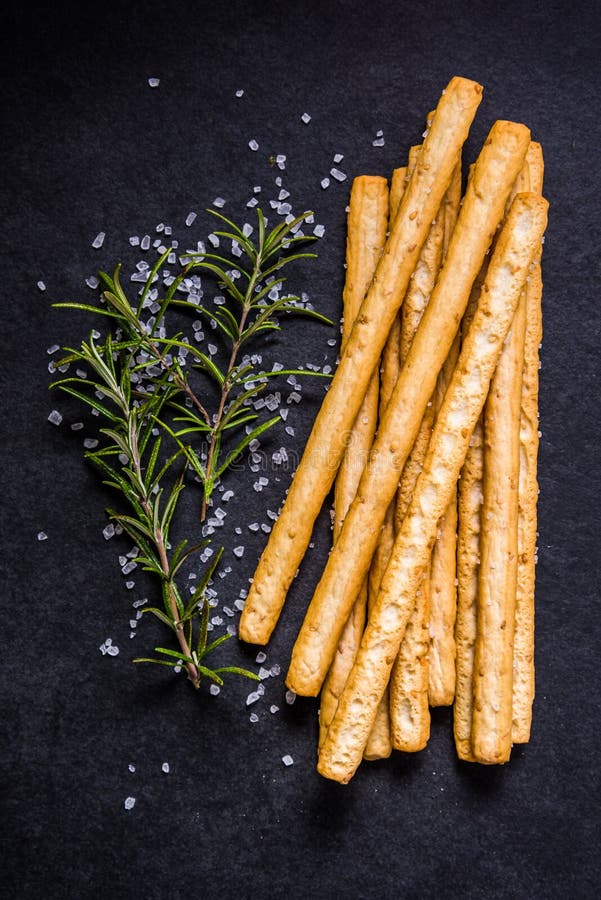 Crispy Breadsticks with Salt and Fresh Rosemary Stock Image Image of