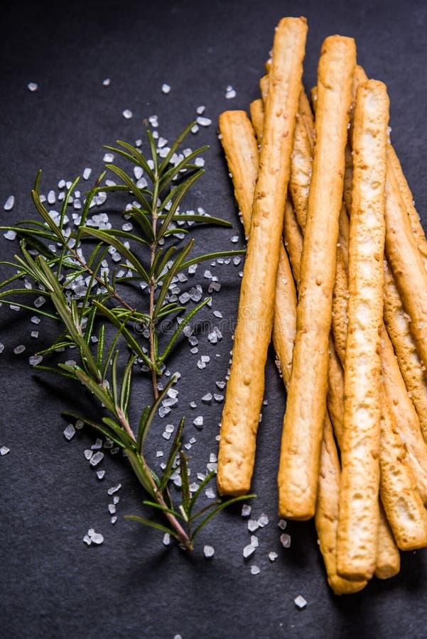 Crispy Breadsticks with Salt and Fresh Rosemary Stock Photo Image of