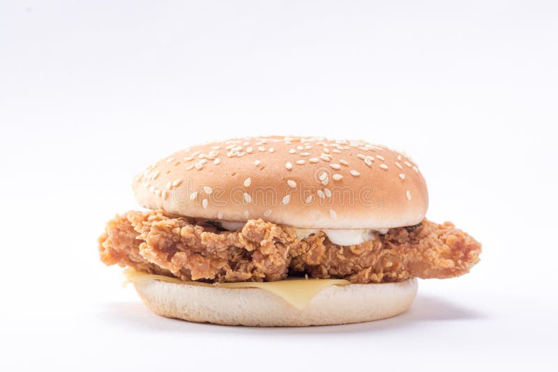 Crispy Chicken Burger with Lettuce, Cheese, and Mayonnaise Stock Image