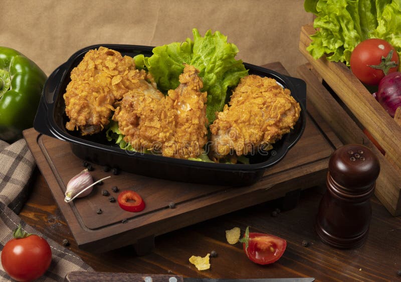 Crispy Chicken Drumsticks Grilled Kfc Style with Crackers. Stock Image Image of lunch, dish