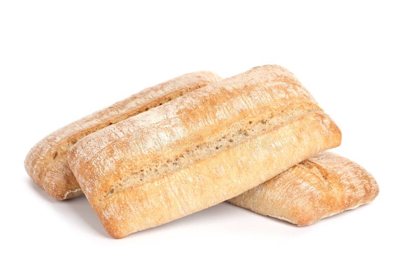 Crispy ciabattas on white background. Fresh bread