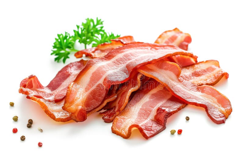 Crispy Cooked Bacon Strips Isolated on White Stock Illustration