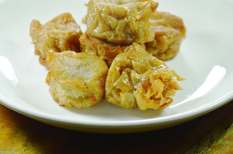Crispy Deep Fried Crab Meat Roll in Flour on Plate Stock Photo Image
