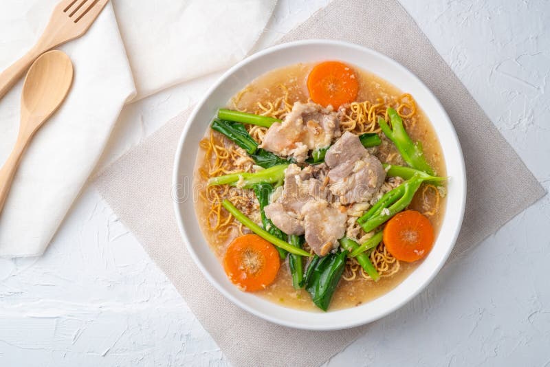 Crispy Egg Noodles with Pork in Thick Gravy Sauce.Top View Stock Photo Image of crispy