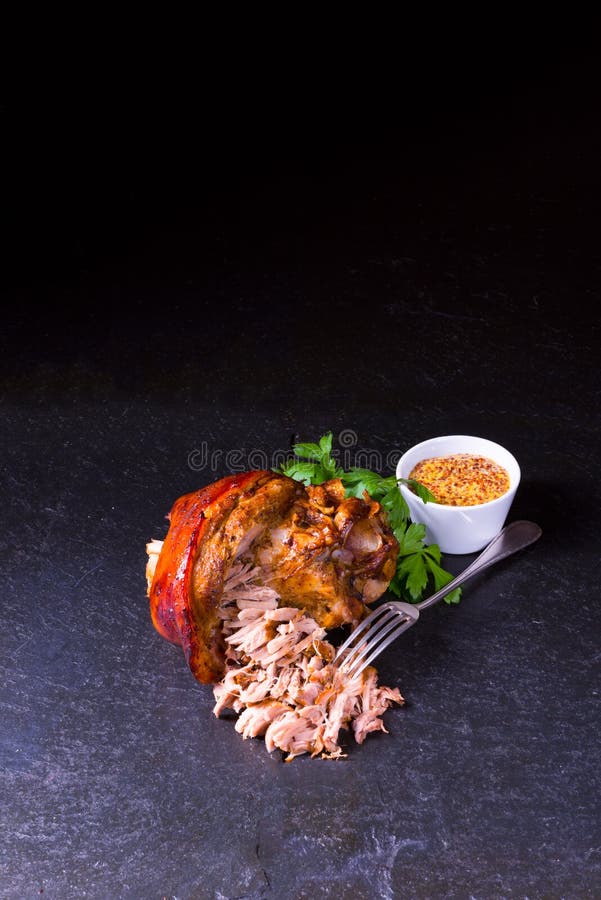 Crispy Fried Bavarian Pork Knuckle with Soft Meat Stock Photo Image of restaurant, munich