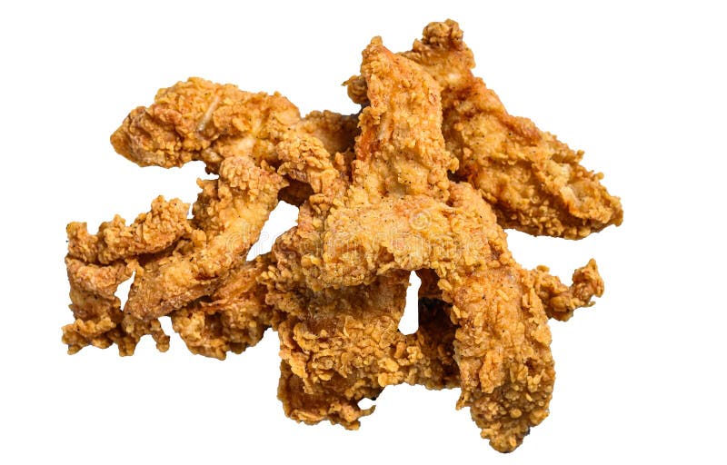 Crispy Fried Breaded Chicken Breast Strips. Isolated on White
