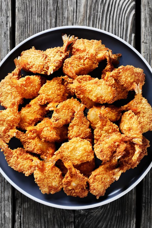 Crispy Fried Butterfly Shrimp on a Grey Plate Stock Photo - Image of ...