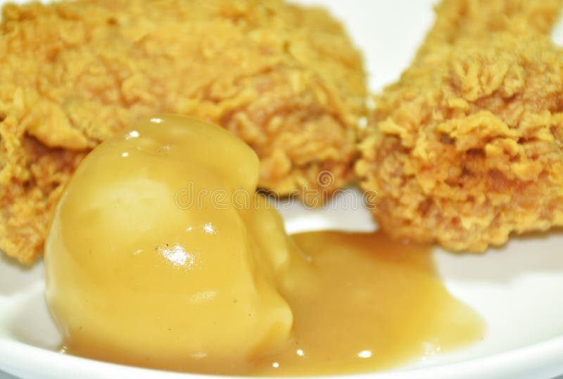 Crispy Fried Chicken Wing and Mashed Potato Dressing Gravy Sauce on