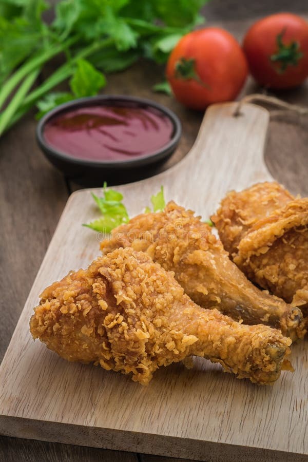 Crispy Fried Chicken on Wooden Plate and Dip Sauce Stock Image Image