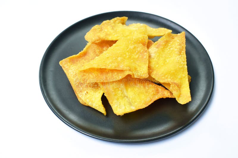 Crispy Fried Dumpling Paste Dipping Sweet Chili Sauce on Plate Stock