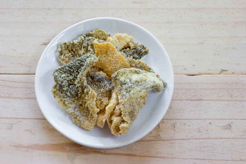 Crispy fried fish Skin on dish