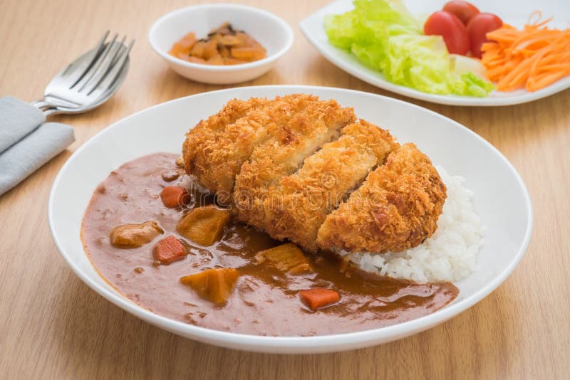 Crispy Fried Pork Cutlet with Curry and Rice, Japanese Food Stock Image