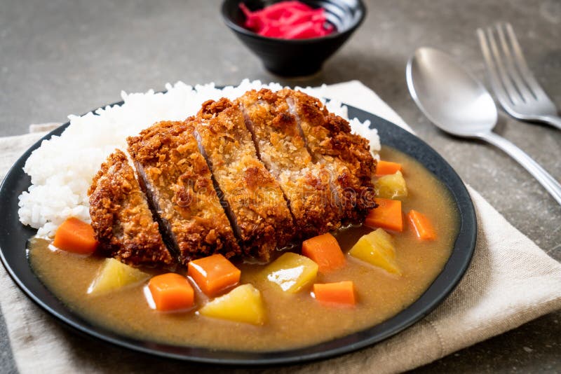Crispy Fried Pork Cutlet with Curry and Rice Stock Photo - Image of ...
