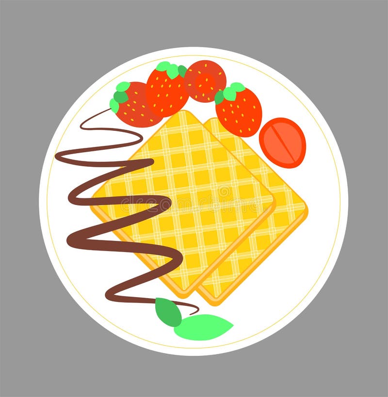 Crispy gofry z czekoladą i truskawką na spodeczku Ilustracja opłatkowy biskwitowy plasterek odizolowywający na warstwie Wektorowy ilustracja wektor Crispy gofry z czekoladą i truskawką na spodeczku Ilustracja opłatkowy biskwitowy plasterek odizolowywający na warstwie Wektorowy ilustracja wektor