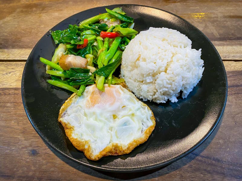 Crispy Pork with Chinese Broccoli and Oyster Sauce Stock Image Image