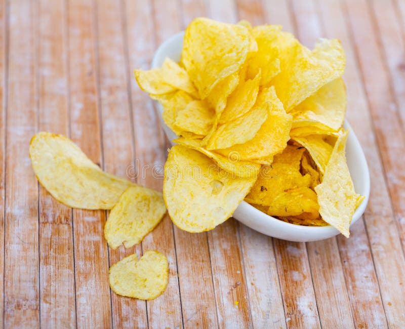 Crispy Potato Chips in Cup on Table Stock Photo Image of chips, food