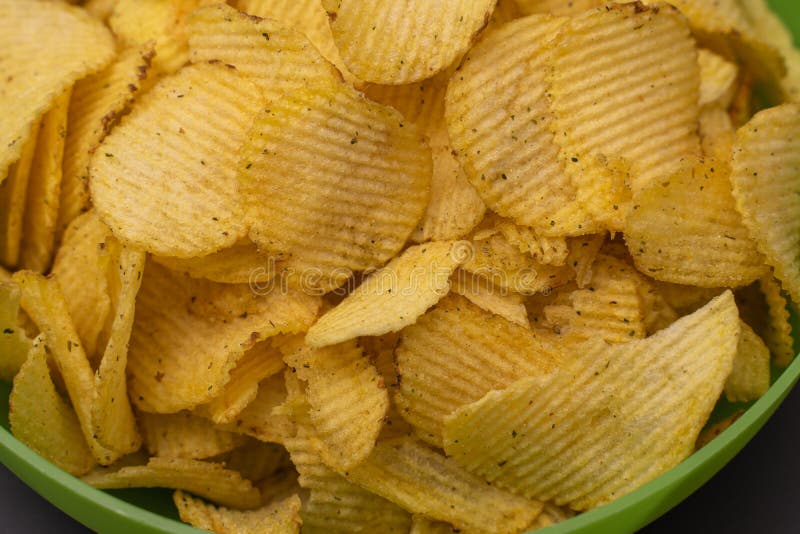 Crispy Potato Chips in a Green Cup Closeup Stock Photo Image of chip