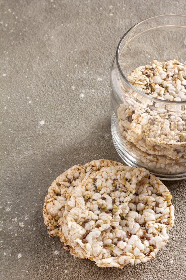 Crispy Ecological Rice Cakes on Rustic Background. Low Fat Concept