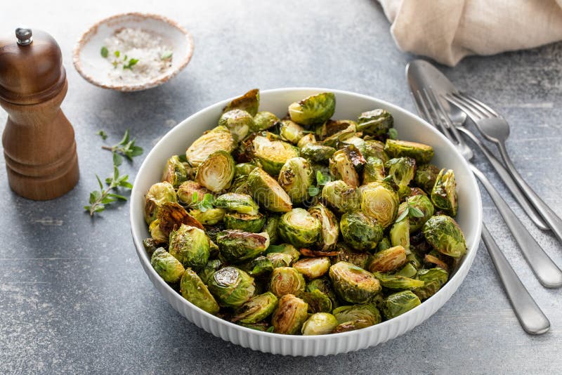 Crispy Roasted Brussel Sprouts with Balsamic Vinegar Stock Photo