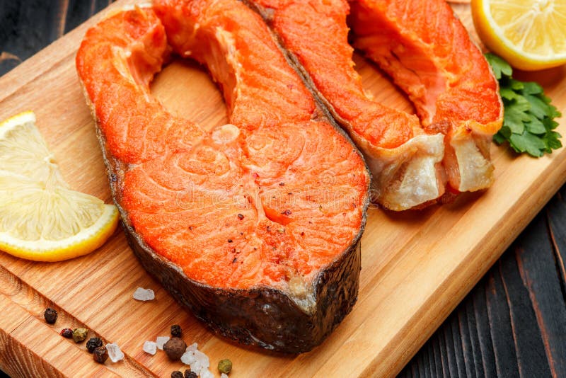Crispy Roasted Salmon Steak Stock Image Image of grilled, cuisine
