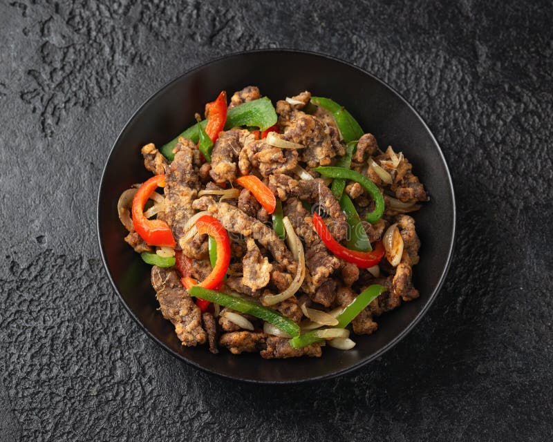 Crispy Salt and Pepper Beef in Black Bowl Stock Photo Image of