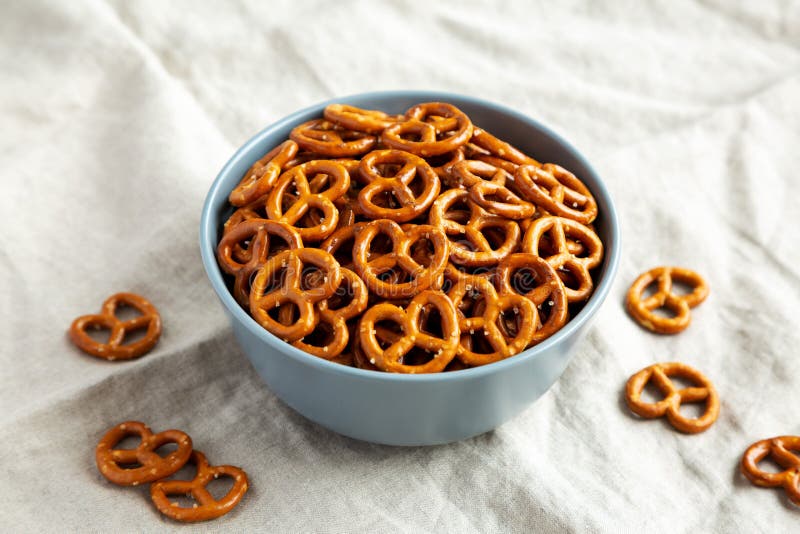 Crispy Salty Baked Pretzels in a Bowl, Side View Stock Photo Image of
