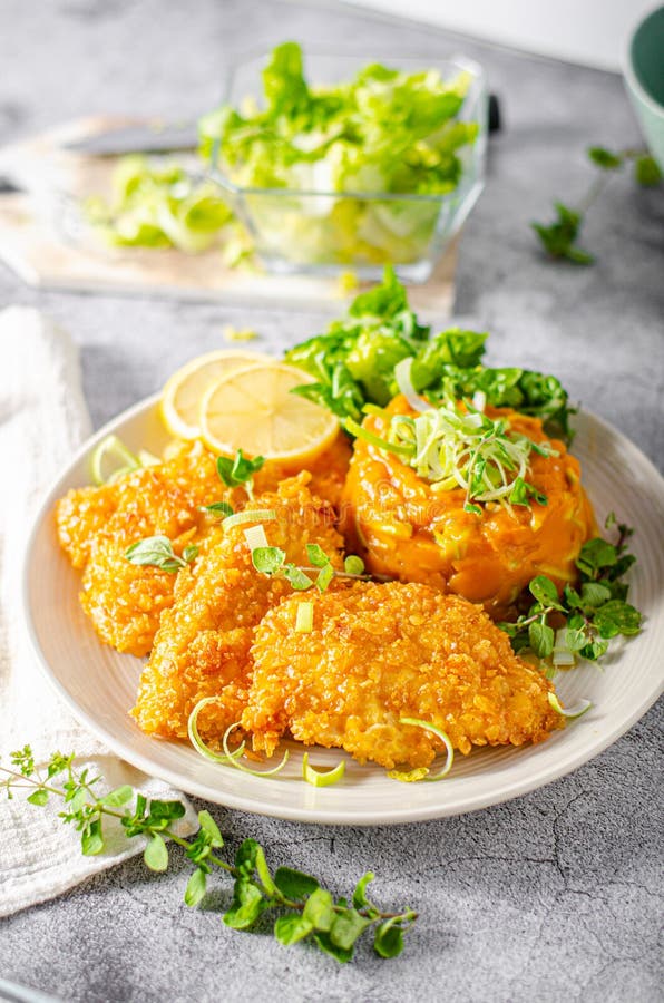 Crispy Schnitzel with Cornflakes Stock Photo - Image of cornflakes ...