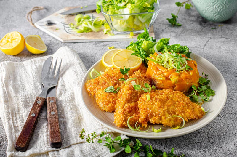 Crispy Schnitzel with Cornflakes Stock Image - Image of escalope ...