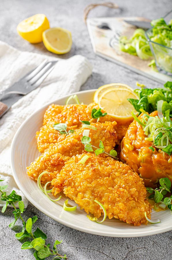 Crispy Schnitzel with Cornflakes Stock Photo Image of escalope