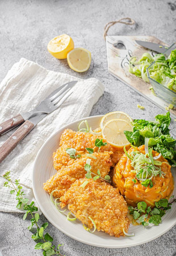 Crispy Schnitzel with Cornflakes Stock Photo Image of chicken