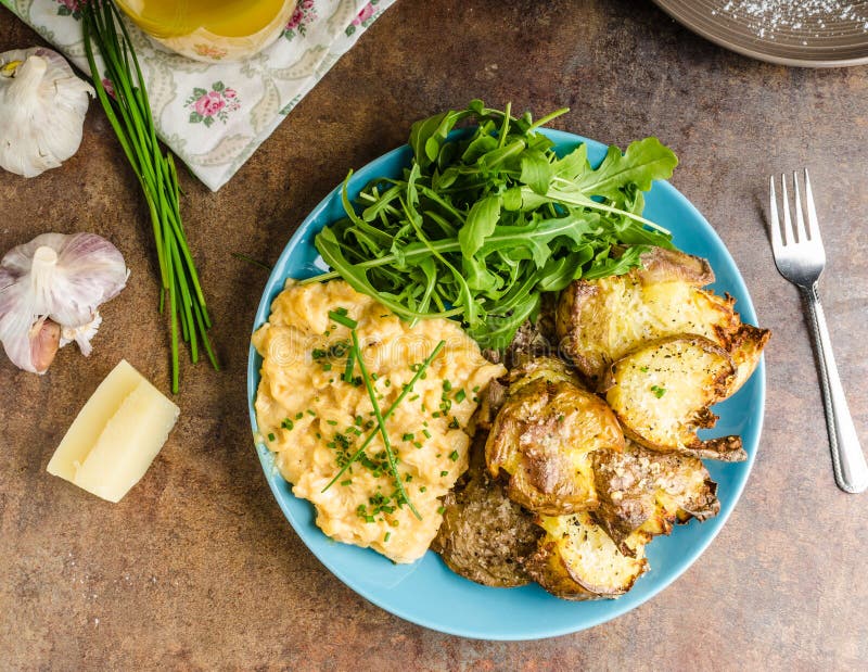 Crispy Smashed Potatoes royalty free stock photo