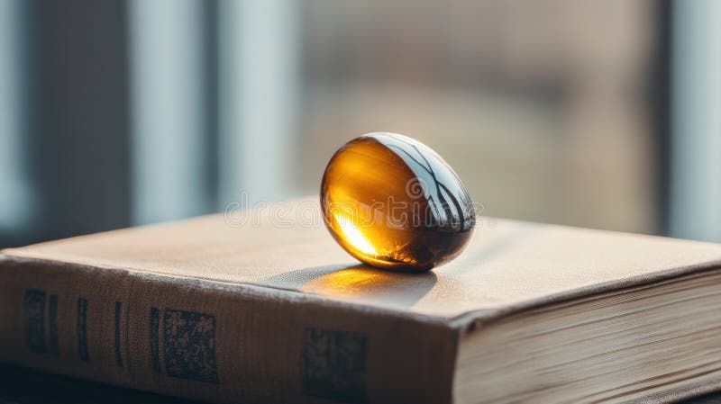 Cristal cicatrisation tigre oeil amulet repose sur vieux livre par fenêtre éclairée de la chaleur et la beauté photo libre de droits