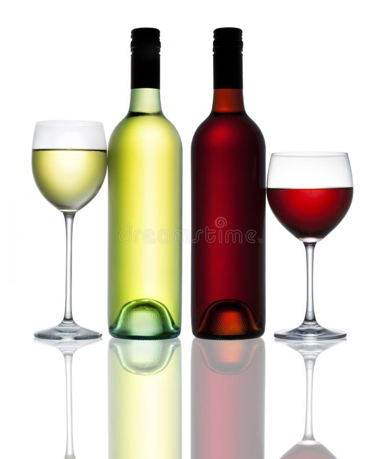 Cristal de botellas rojo del vino blanco
