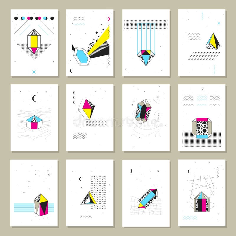Cristales poligonales Mini Banners Collection ilustración del vector Cristales poligonales Mini Banners Collection ilustración del vector