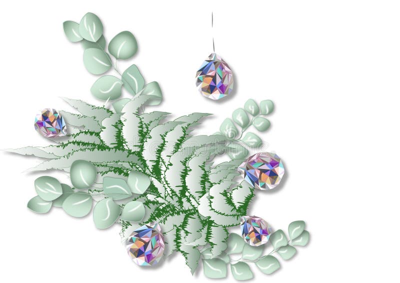 Cristaux Avec Branches D'eucalyptus Et Arbres De Noël Illustration de  Vecteur - Illustration du coloré, magie: 263737435