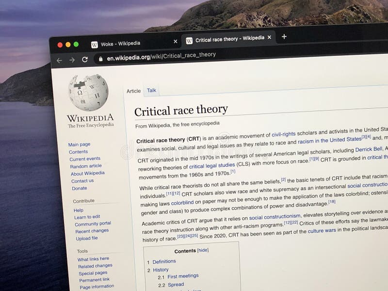 Amsterdam, the Netherland - July 2, 2021: Wikipedia page about Critical race theory CRT. Amsterdam, the Netherland - July 2, 2021: Wikipedia page about Critical race theory CRT.