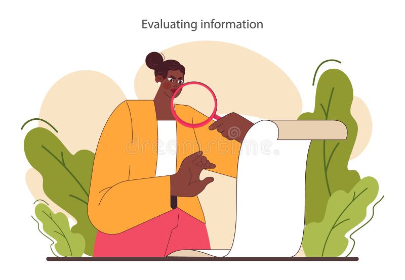 Critical thinking skill. Information evaluation for decision-making, brainstorming stock illustration