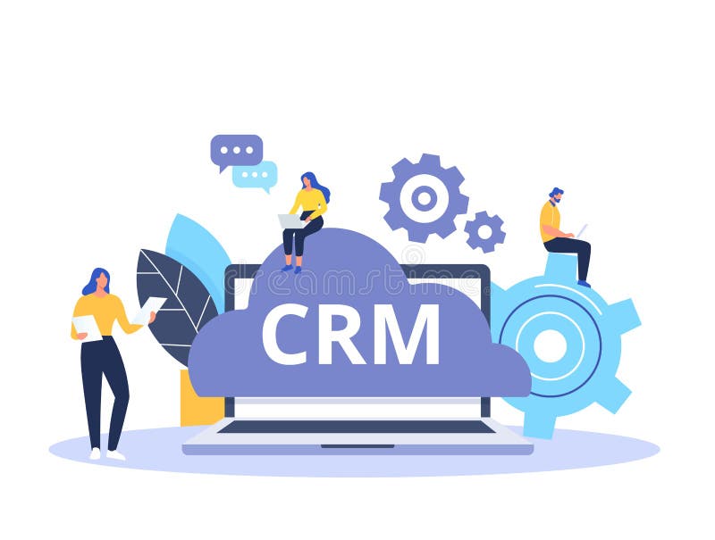 CRM concept design with vector elements. Flat icons of accounting system, planning tasks, support, deal. Organization of data on work with clients, Customer Relationship Management. Customer relationship software banner vectors