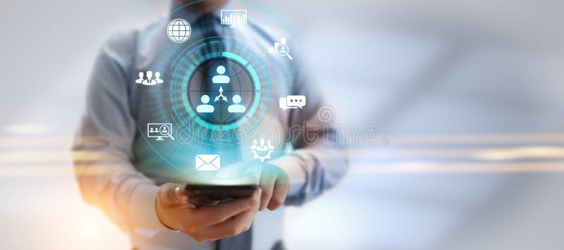 CRM - Customer Relationship Management. Enterprise Communication and planning software concept. royalty free stock images