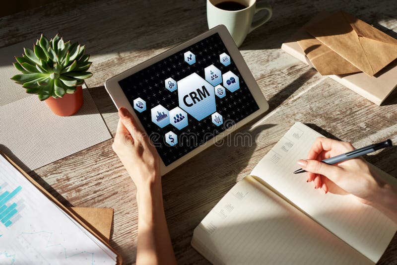 CRM - customer relationship management system concept on screen. stock photography