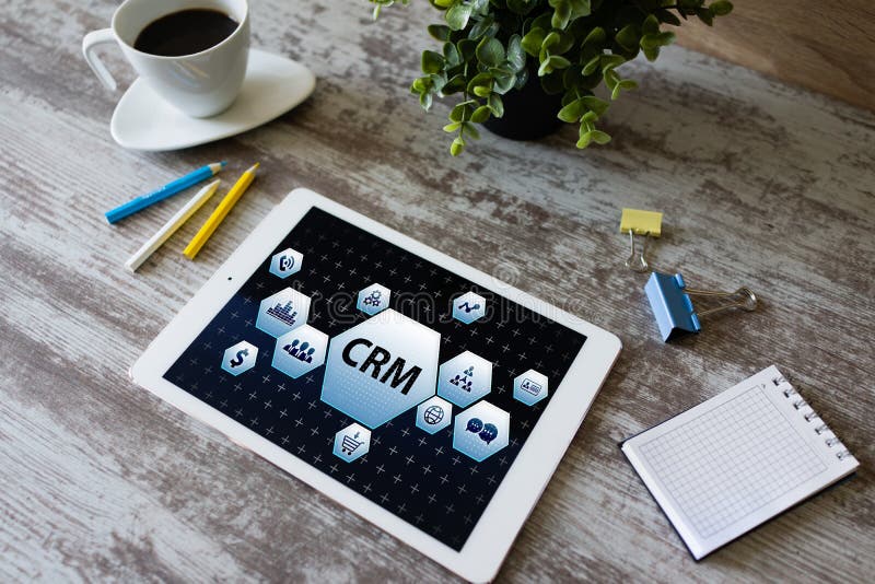 CRM - customer relationship management system concept on screen. royalty free stock photo