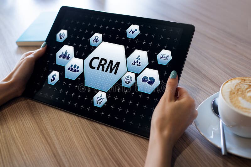 CRM - customer relationship management system concept on screen. royalty free stock photos