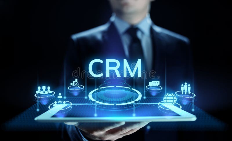 CRM - Gestione di rapporto del cliente Concetto di software di comunicazione e di pianificazione di impresa illustrazione vettoriale