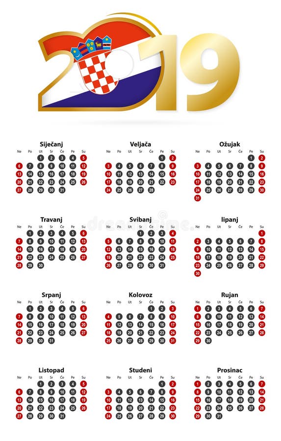 Croatian Calendar 2020 with Numbers in Circles, Week Starts on Sunday