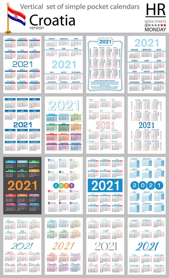 Croatian Vertical Pocket Calendar for 2021 Stock Vector Illustration